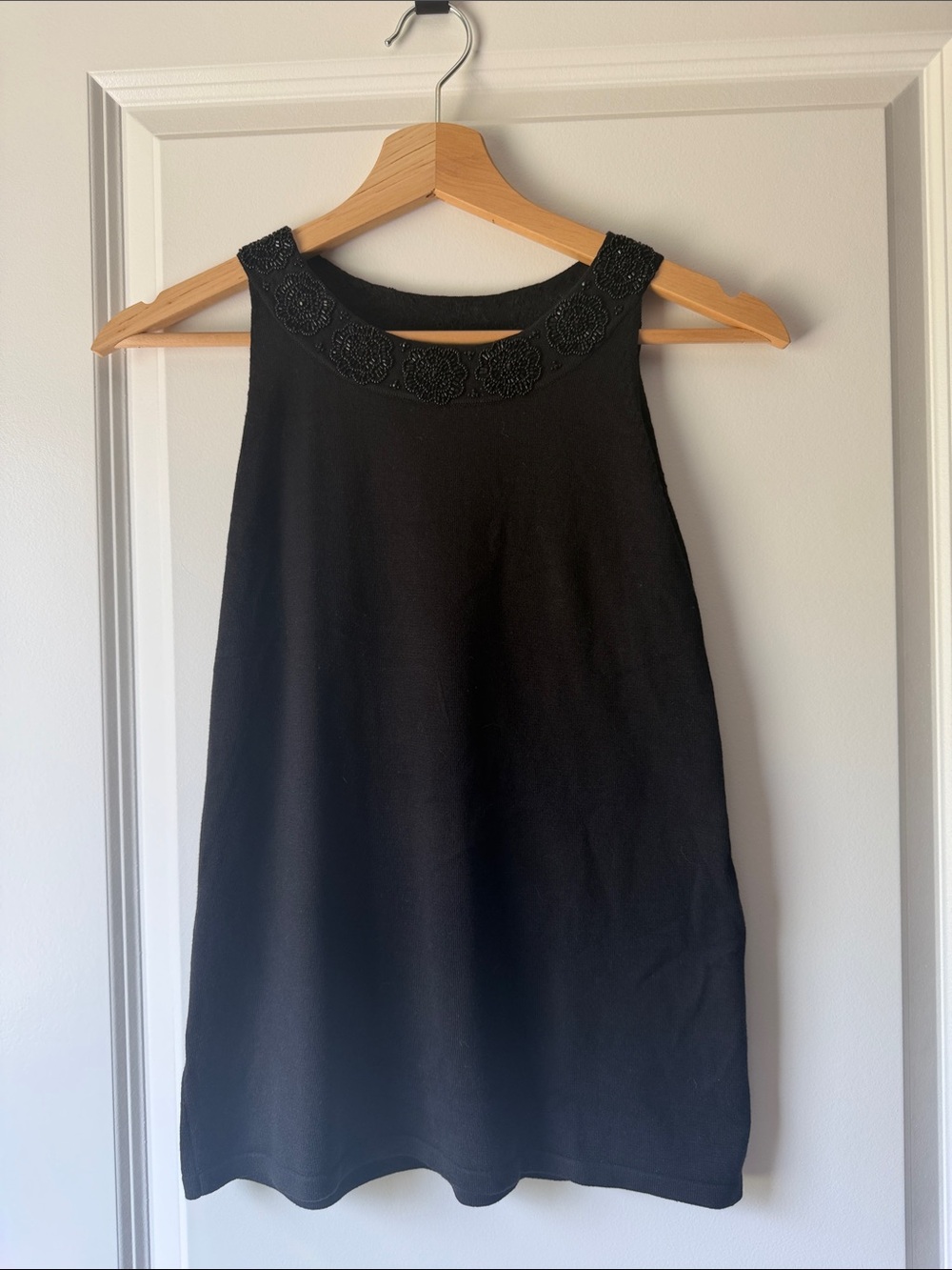 Ann Taylor Black Beaded Neck Sweater Top